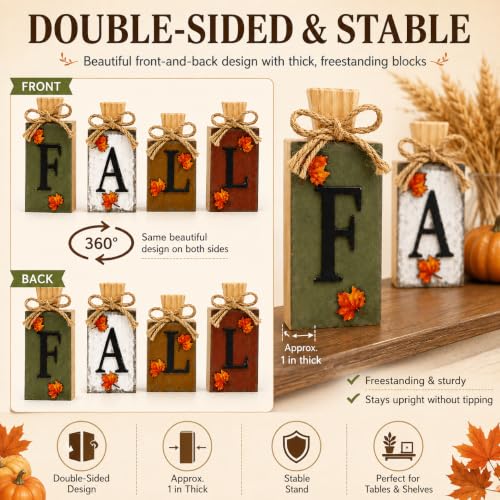 4Pcs Rustic Wooden FALL Sign Set - Farmhouse Autumn Table Decor (FALL-2)
