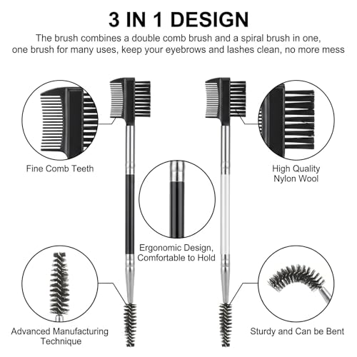 4 Pcs 3-in-1 Eyebrow Brush and Eyelash Comb Set with Spoolie