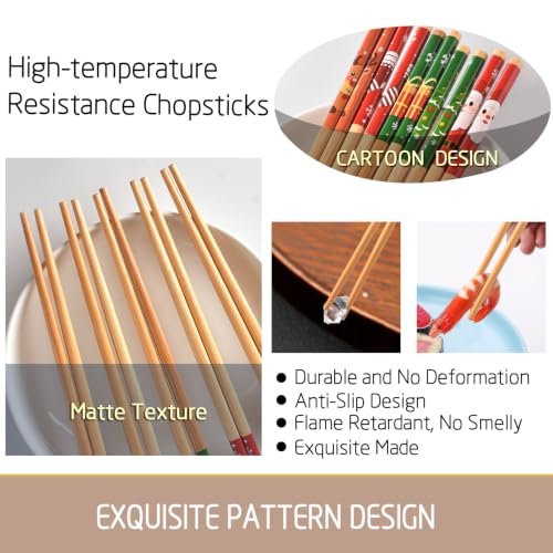 Colorful Christmas Cartoon Bamboo Chopsticks - 5 Pairs Reusable & Dishwasher Safe Gift