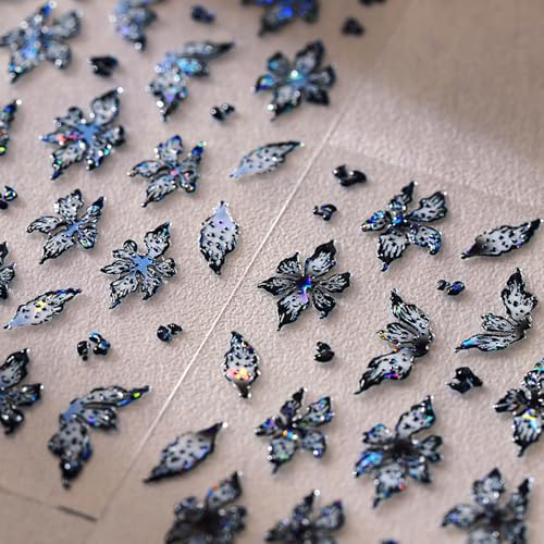 5D Embossed Floral Nail Art Stickers Holographic Laser Spring Flower Decals
