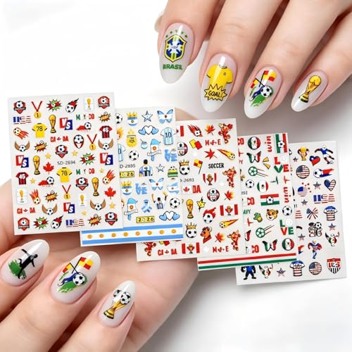 2026 World Cup Nail Art Stickers 5D Self-Adhesive Soccer Decals