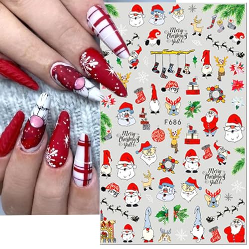 8 Sheets Christmas Nail Stickers 3D Winter Holiday Nail Decals