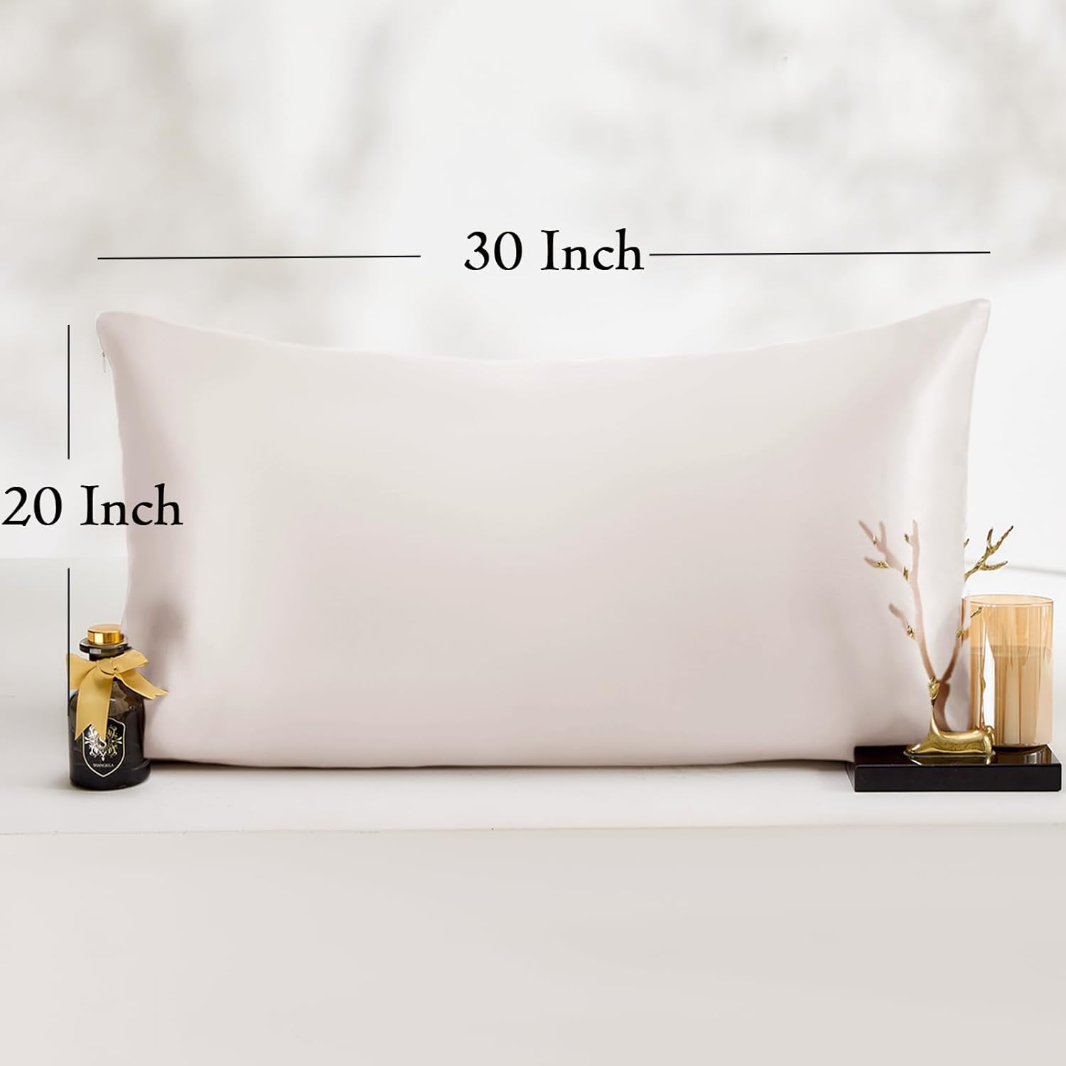 Skiennix Queen Satin Pillowcase Set - Luxurious Hair Care | 2 Beige Pillowcases 20x30 with Scrunchies