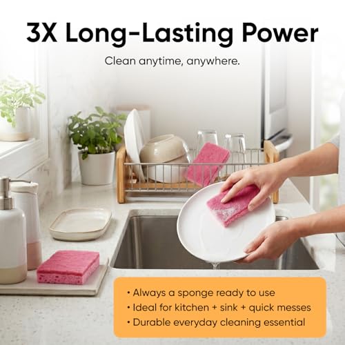 Superio 3-Pack Non-Scratch Cellulose Kitchen Sponges with Scouring Pad, Red & Pink