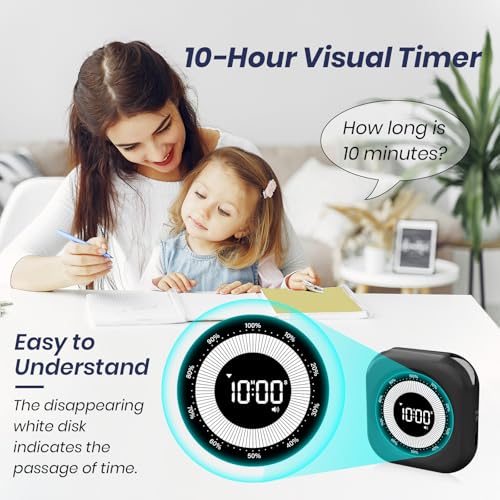 PERSUPER Visual Timer for Kids - Rechargeable Black-1, 10-Hour Count Up/Down