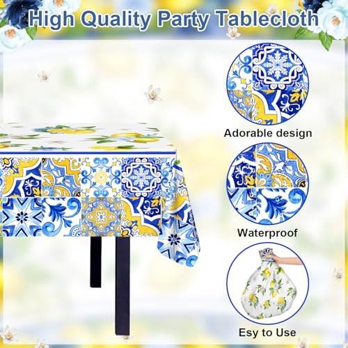 Avezano Lemon Theme Disposable Tablecloths - 3 Pack, 108x54 Inch Table Covers