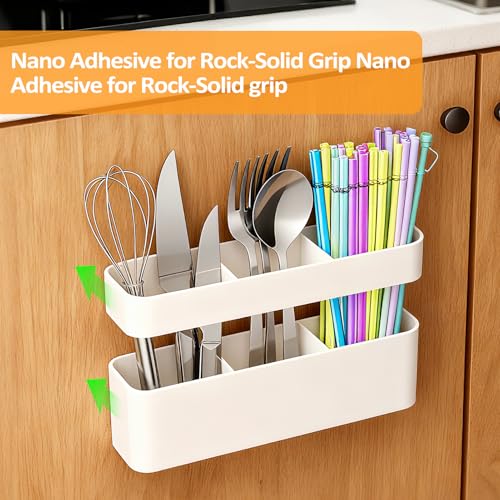 MoodLife White Silicone Straw Holder for Cabinet Door - 2 Pack Organizer with Washable Adhesive