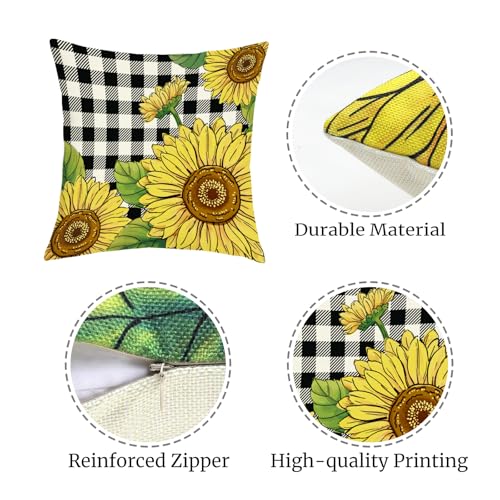 Joymaison Yellow Sunflower Throw Pillow Covers 18x18 Set of 4