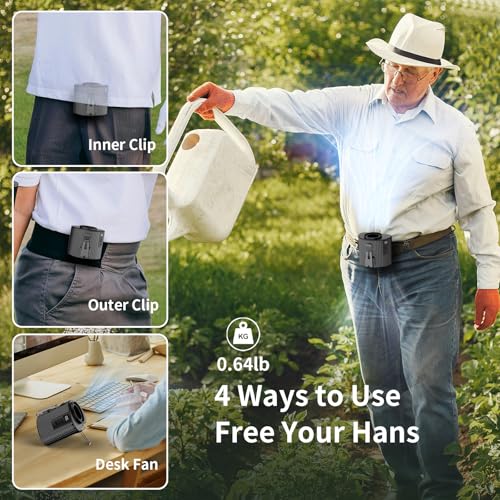 Socool Portable Waist Fan - Rechargeable Clip-On Neck Fan with 5 Speeds & Flashlight for Outdoor Use