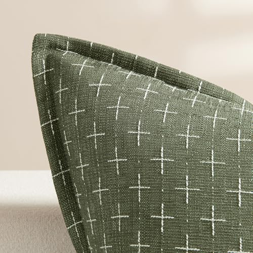 MIULEE Olive Green Burlap Linen Throw Pillow Covers 18x18" - Set of 2