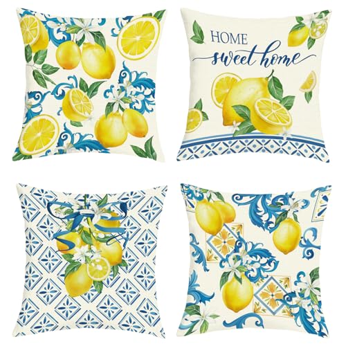 Mediterranean Lemon Throw Pillow Covers - Set of 4, 18x18