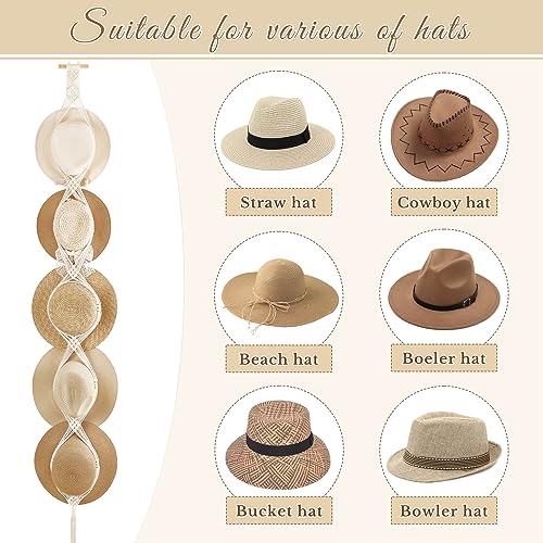 Dahey Off White Macrame Hat Hangers for 5 Hats - Wall Organizer