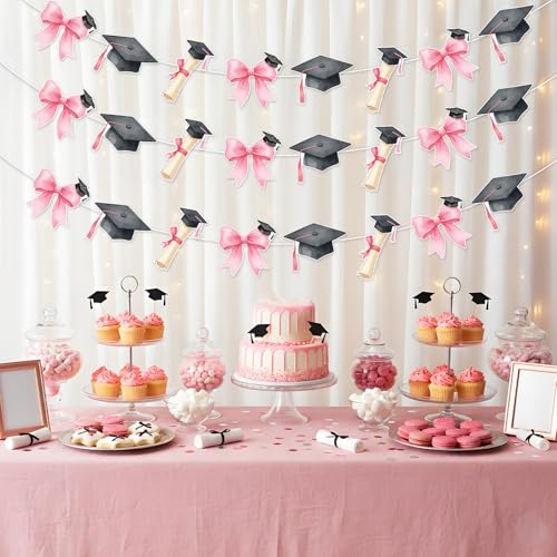 2026 Graduation Banner Set - Pink Bow & Black Cap Garland