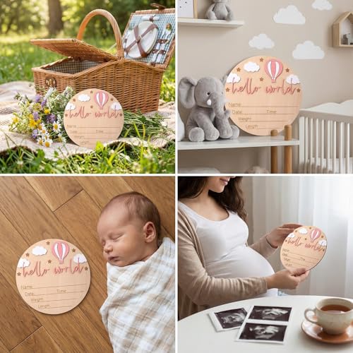 Baby Announcement Sign Wooden Newborn Welcome Hello World Photo Prop Pink
