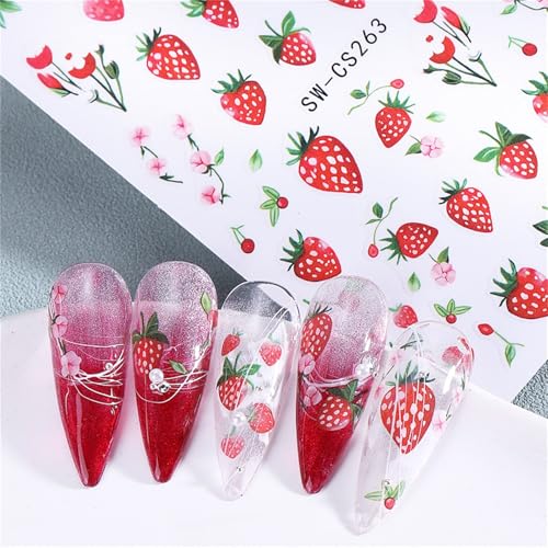 TailaiMei Fruit Nail Stickers - Self-Adhesive Fruit Nail Art Decals 5 Sheets