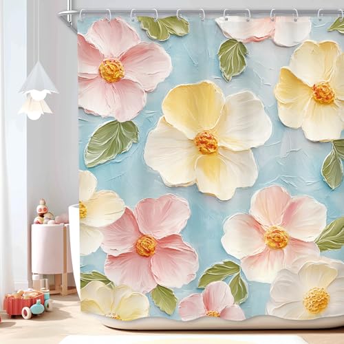 Floral Shower Curtain - Waterproof Polyester Bathroom Decor 60x72