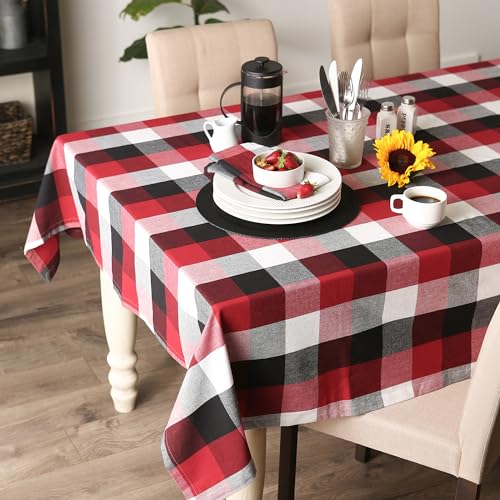 DII Tri-Color Check Collection 100% Cotton Tabletop, Tablecloth, 60x120, Cardinal Red