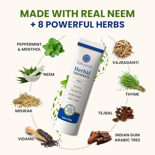 Natruveda Neem Herbal Toothpaste - Fluoride Free & SLS Free Ayurvedic Care 3.52 oz