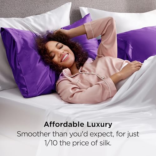 Bedsure King Satin Pillowcases Set of 2 - Purple, Hair & Skin Friendly