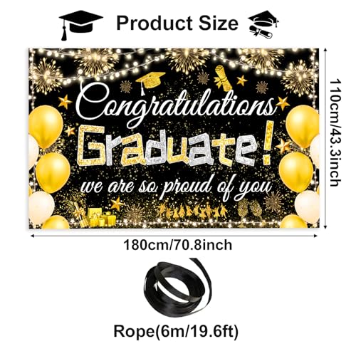 Graduation Party Backdrop - Congratulations Graduate Banner 70.8"x43.3"