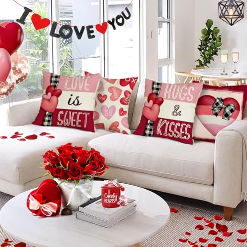 Valentine's Day Throw Pillow Covers - Set of 4 Red Heart 18x18