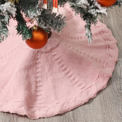 Pink Knitted Tree Skirt for Small Christmas Trees - 18 Inch Holiday Decor
