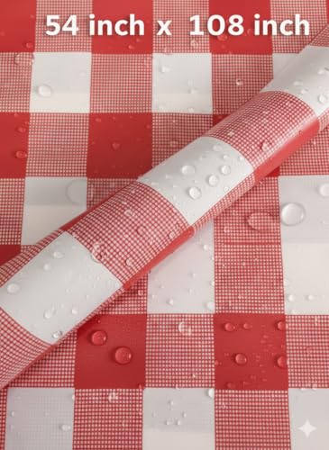 Gingham Disposable Plastic Tablecloth - 54 x 108 Inches, Red