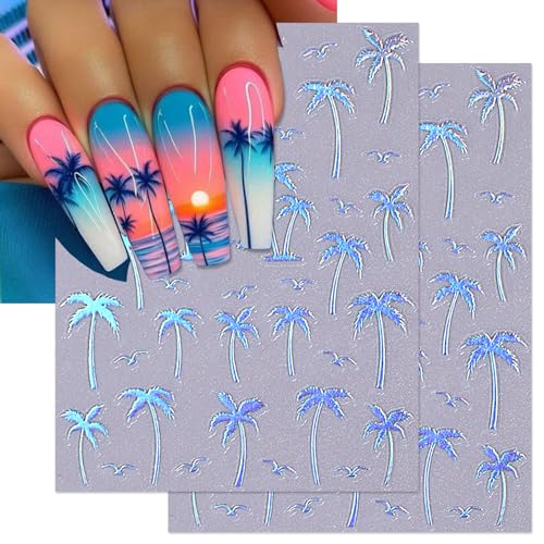 IDDFEVE Summer Palm Tree Nail Art Stickers - Sunset Coconut Tree Self-Adhesive Decals