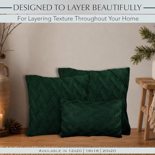 Deep Green Knitted Throw Pillow Cover - 18" x 18" Cozy Decor