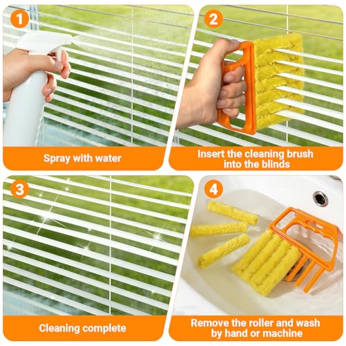 3-Piece Window Blind Cleaner Duster Tool - Washable 7-Finger Orange