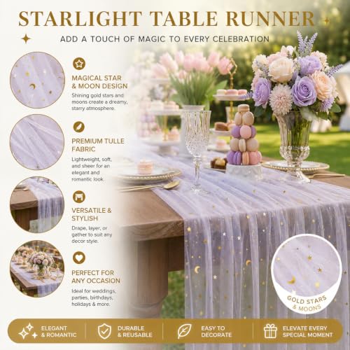 Gradient Iridescent Star Moon Sequined Table Runner 30x118in