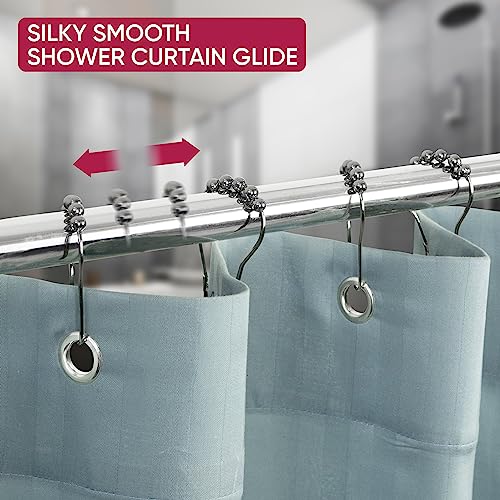 Stainless Steel Secure Lock Shower Curtain Hooks - Pack of 12, Polished Nickel