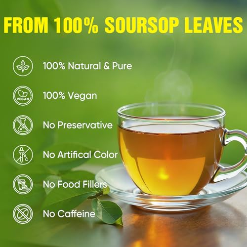 TEAWOO Soursop Tea Bags - 60 Packs, 100% Natural Herbal Tea