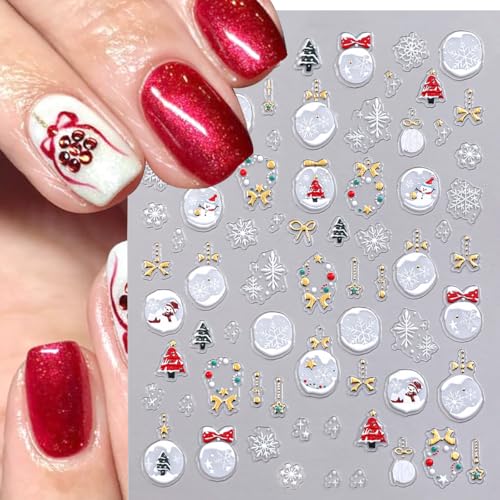 Christmas 5D Embossed Nail Stickers - 3 Sheets Winter Snowflake Decals