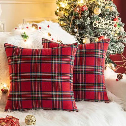 Pack of 2 Plaid Throw Pillow Covers - 17" Decorative Cushion Case