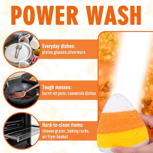 8-Pack Halloween Kitchen Sponges - Cute Ghost, Pumpkin & Corn Designs