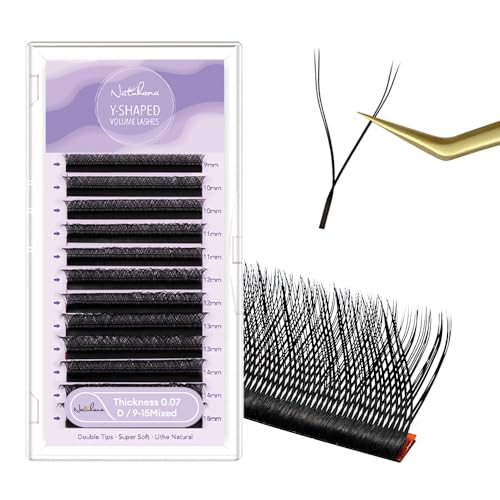 NATUHANA YY Lash Extensions 0.07 D Curl 9-15mm Mix Premade Fan 4D Y Black