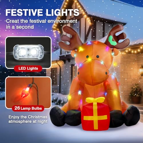 Giant Reindeer Inflatable Christmas Yard Decor with LED Lights - 8FT Outdoor Holiday Decoration