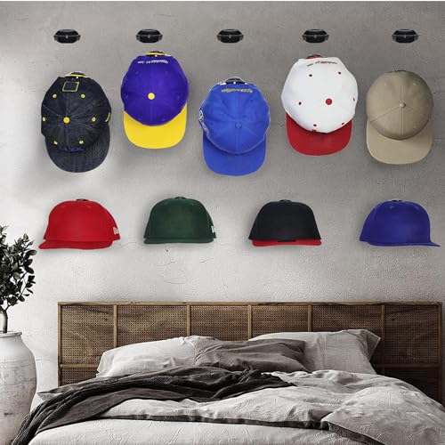 24 Pack Black Baseball Hat Holder Wall Rack - Adhesive Hooks