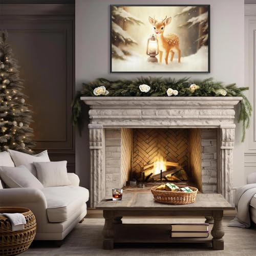 Vintage Christmas Reindeer Canvas Poster 12x16in Winter Wall Art