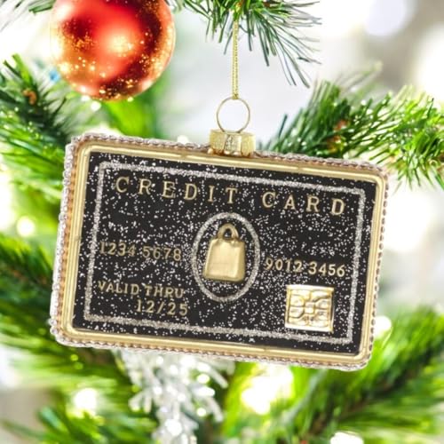 Luxury Black Credit Card Glass Ornament - Festive Holiday Tree Decoration