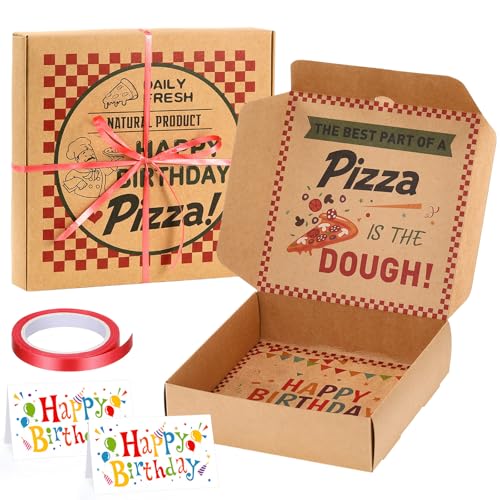 Birthday Pizza Money Gift Box Set - 7x7 Inch Kraft Paper (Pack of 2)