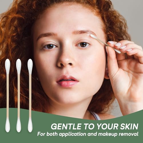 Garrelett Organic Bamboo Cotton Swabs 200 Count - Biodegradable Makeup & Skincare Tips