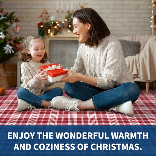 Christmas Red & White Large 8x10 Washable Area Rug - Festive Living Room Decoration