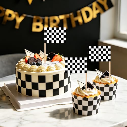 100 Racing Flag Toothpicks | Cupcake Toppers for Parties
