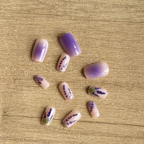 GRITOSE Purple Press on Nails Medium Square Fake Nails with Lavender Gradient