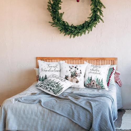 Wonderland Christmas Pillow Covers Set of 6 - 18x18 Inch Winter Decor