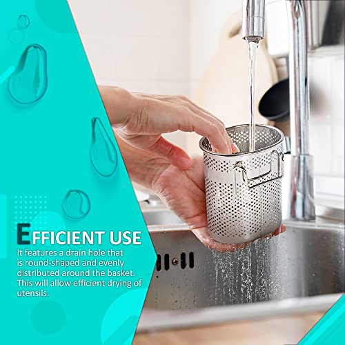 HOME&I Small Oval Stainless Steel Utensil Holder for Dish Rack & Sink