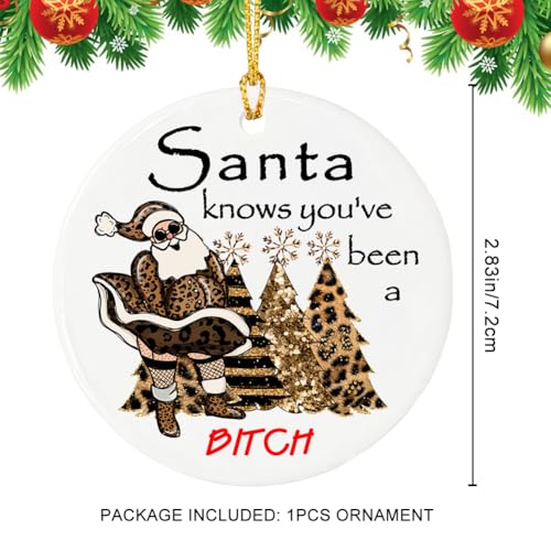 Naughty Santa Ornament - Sassy Christmas Ceramic Decoration 2.83"