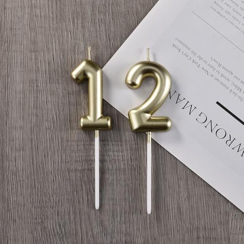 Glitter Gold Number 12 Birthday Candle - 2 Pack for Celebrations